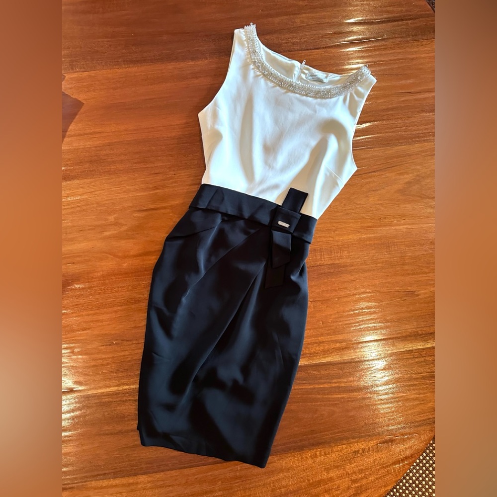 CHRISTINAEFFE MILANO Italian Dress with Signature Belt, Beaded Neckline, NWOT
